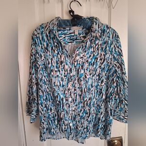 Dana Buchman Abstract Blue Black Blouse